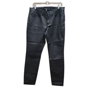 Sz 12 Black Eileen Fisher Coated Stretch Skinny Jeans Waxed Organic Cotton